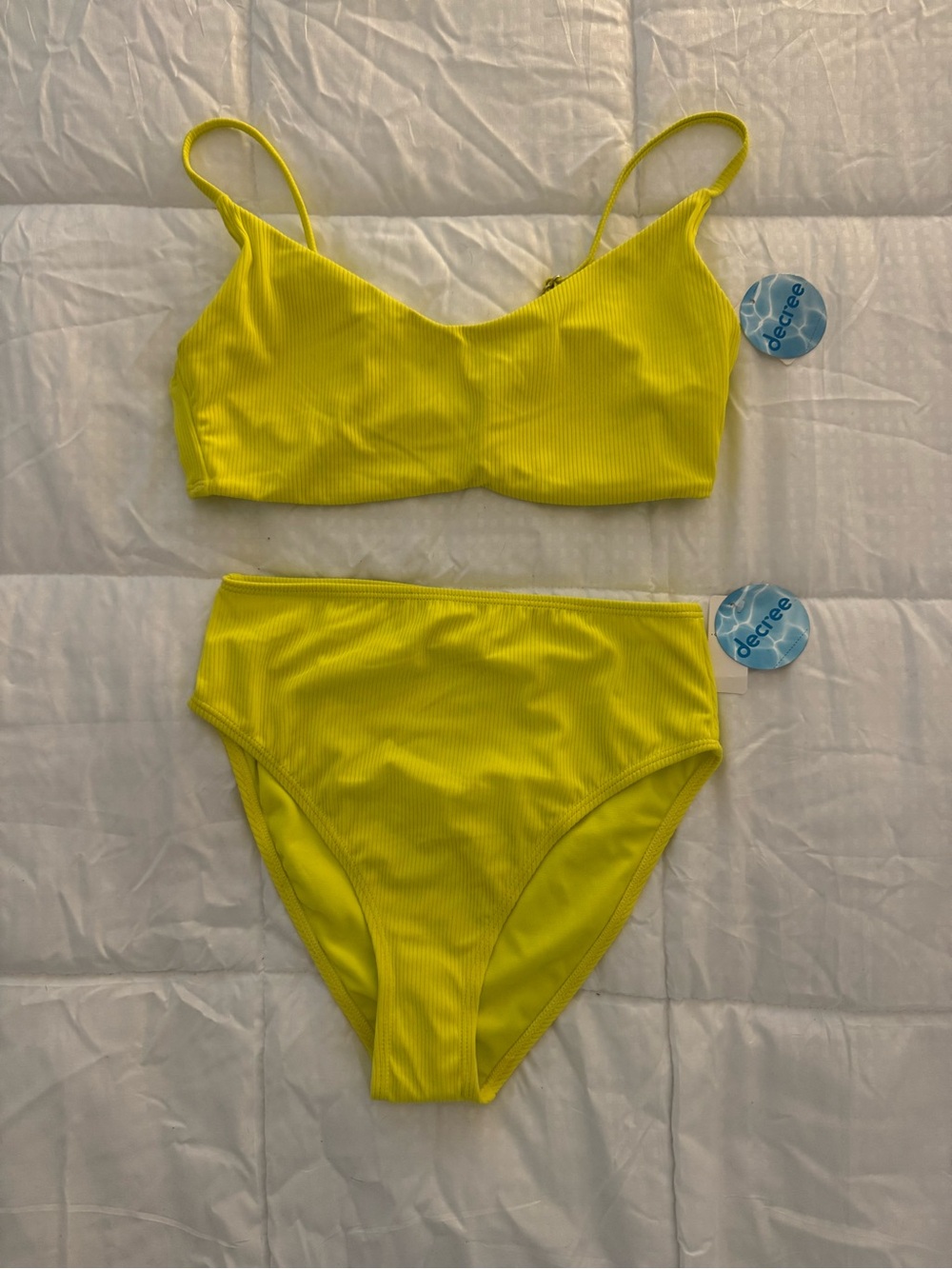 Neon Yellow Ribbed Two-Piece Bikini Set Size Small